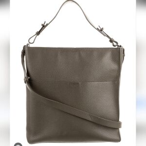 AllSaints Mast Gray Calfskin Leather Convertible Crossbody Shoulder Bag